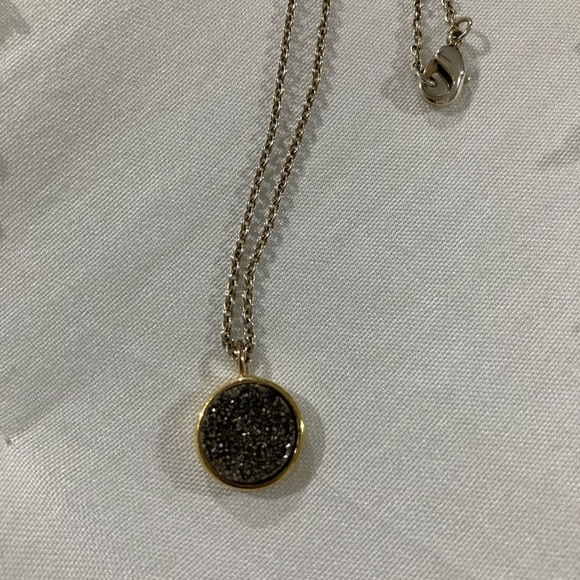 Druzy Charcoal Gray and Gold Necklace - Picture 4 of 15